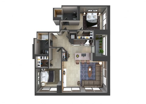 Floor plan for 2 beds, 2 baths, 1150 sqft